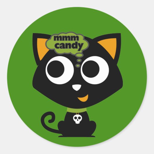 Sticker Rond Chat noir Mmm Candy Halloween (Devant)