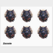 Sticker Rond Chat noir mystique (Feuille)