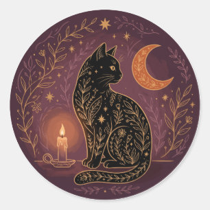 Sticker Rond Chat noir mystique céleste sorcière Halloween goth