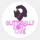 Sticker Rond Chat noir pailleté s'en fiche (Devant)