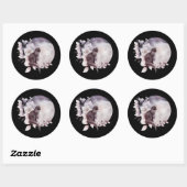 Sticker Rond Chat noir par une Pleine lune magique (Feuille)