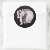 Sticker Rond Chat noir par une Pleine lune magique (Sac)