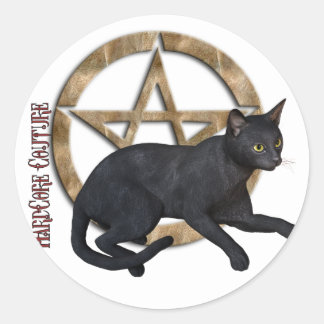 Sticker Rond Chat noir Pentacle