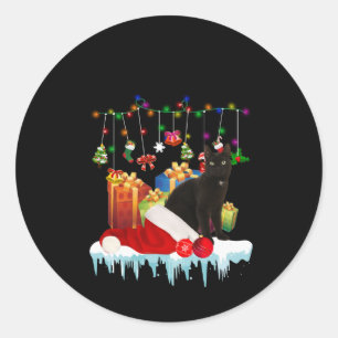 Sticker Rond Chat Noir Présent De Mon Noël