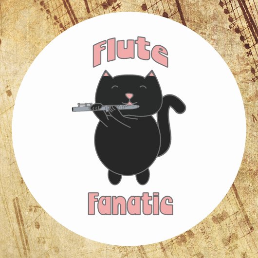 Sticker Rond Chat noir rose Fluate