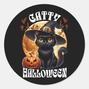 Sticker Rond Chat noir sorcière Catty Halloween Chat noir