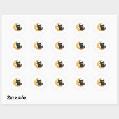 Sticker Rond Chat noir souriant aux yeux verts brillants assis (Feuille)