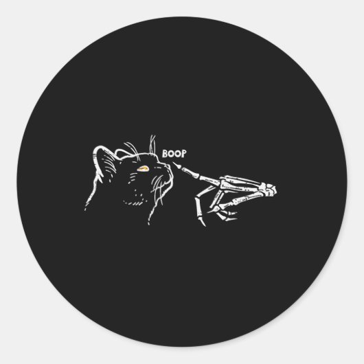 Sticker Rond Chat noir Squelette Halloween Poêle Femme G (Devant)