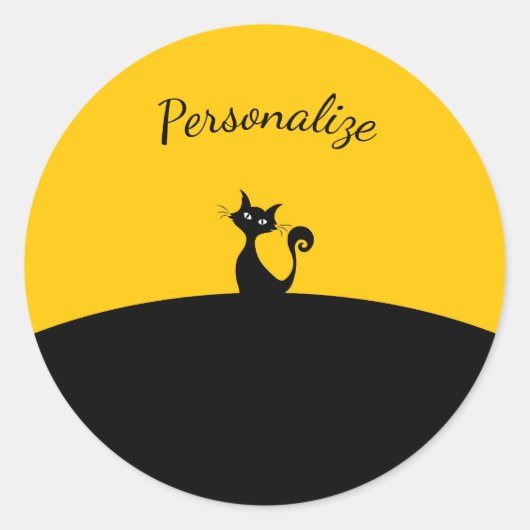 Sticker Rond Chat noir sur Noir & Jaune Personnaliser (Devant)