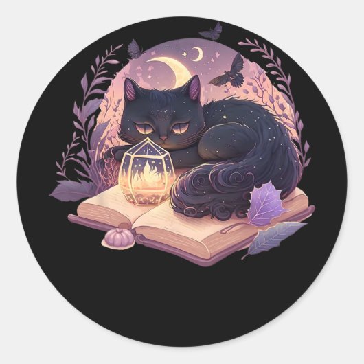 Sticker Rond Chat noir sur T-shirt Citrouille - Halloween Plein (Devant)