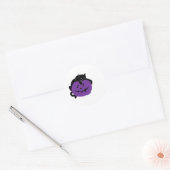 Sticker Rond Chat Noir Sur Un Citrouille Violet (Enveloppe)