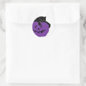 Sticker Rond Chat Noir Sur Un Citrouille Violet (Sac)