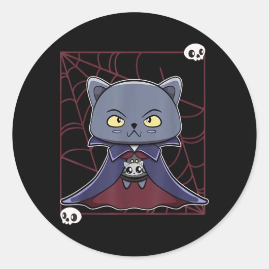 Sticker Rond Chat Noir Vampire Dracula Et Objet De Monstre Pour (Devant)