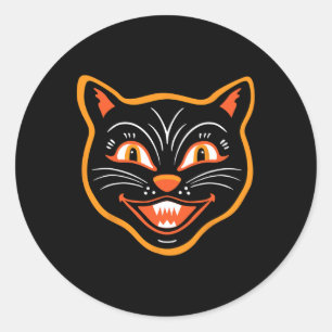 Sticker Rond Chat noir Vintage Halloween