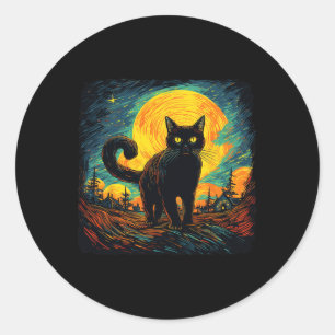 Sticker Rond Chat noir Vintage style rétro Chat Art Travail Cha