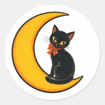 Chat noir vintage sur Halloween en croissant de lu