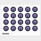 Sticker Rond Chat noir violet bleu Joyeux Ballons d'Halloween (Feuille)