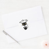 Sticker Rond Chat Noir Whimsical Ici Kitty, Kitty ! (Enveloppe)