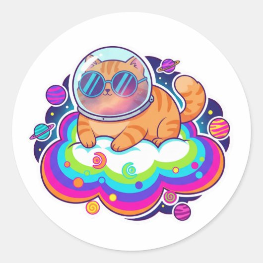 Sticker Rond Chat orange astronaute cool dans l'espace sur un n (Devant)