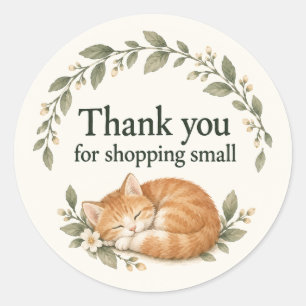 Sticker Rond Chat orange endormi Merci pour votre achat Petit