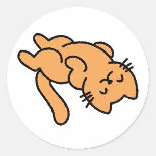 Sticker Rond Chat Orange Paresseux 