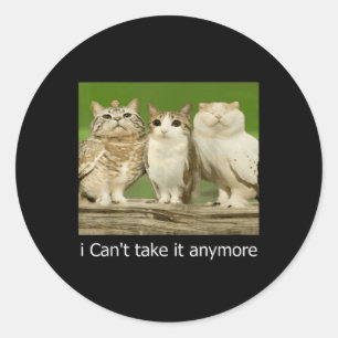 Sticker Rond Chat Owl Drôle Meow Je Ne Peux Plus Le Prendre