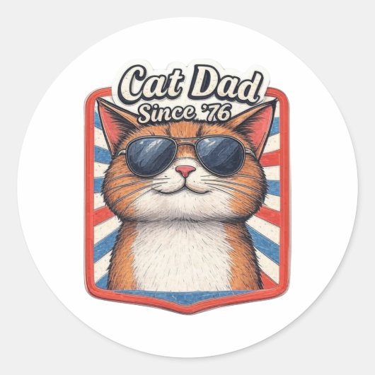 Sticker Rond Chat Papa depuis ’76 - Amoureux des chats patrioti (Devant)