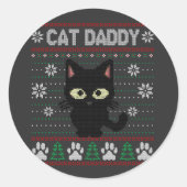 Sticker Rond Chat Papa Vilain Chandail de Noël Pyjama Kitty Cha (Devant)