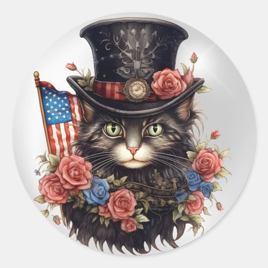 Sticker Rond Chat patriote étoilé (Devant)