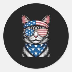 Sticker Rond Chat Patriotique 4 juillet Drapeau Américain Mulle