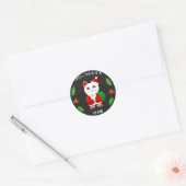 Sticker Rond Chat Père Noël Lucky (Enveloppe)