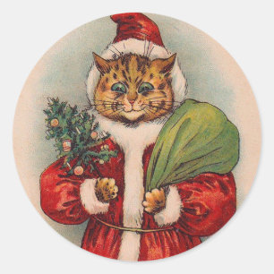 Sticker Rond Chat Père Noël par Louis Wain