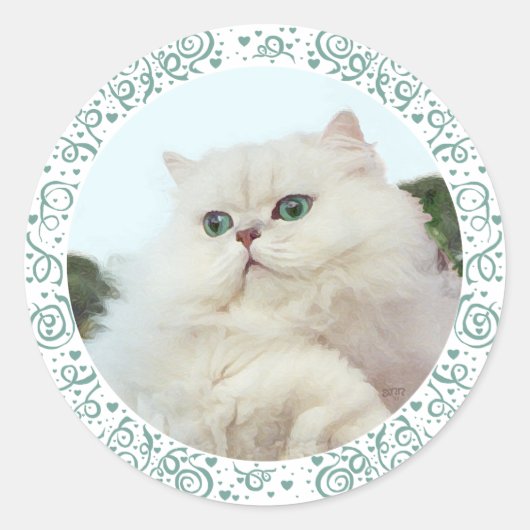 Sticker Rond Chat Persan aux Yeux de Jade (Devant)