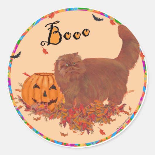 Sticker Rond Chat Persan Rouge Halloween (Devant)