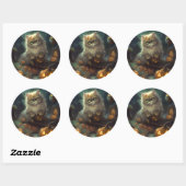 Sticker Rond Chat perse d'Halloween avec effroi Citrouille (Feuille)
