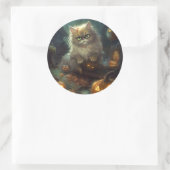 Sticker Rond Chat perse d'Halloween avec effroi Citrouille (Sac)