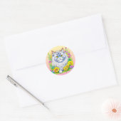 Sticker Rond Chat perse en Fleurs Jaunes et Roses (Enveloppe)