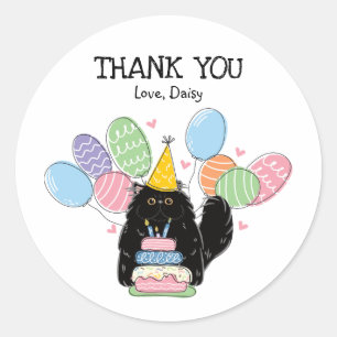 Sticker Rond Chat Perse Noir Anniversaire Favoriser Tags Sticke