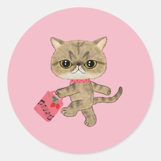 Sticker Rond Chat Piano Cute (Devant)