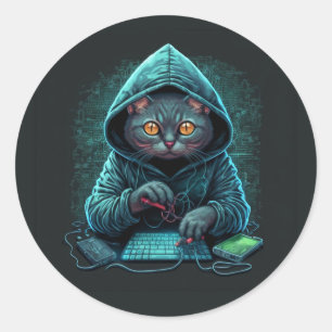 Sticker Rond Chat pirate informatique Black Cat