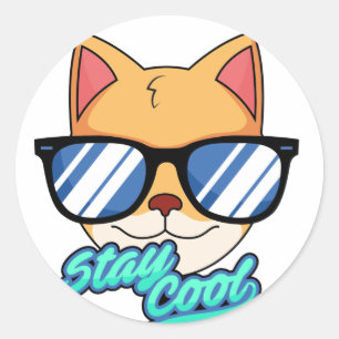Sticker Rond Chat portant des lunettes de soleil