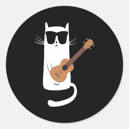 Sticker Rond Chat Portant des lunettes de soleil Jouer Ukulele (Devant)