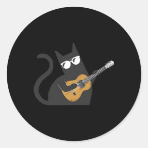 Sticker Rond Chat Propriétaire Chat Kitten Musicien Guitare Gui