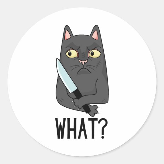 Sticker Rond Chat Quel Chat Meurtrier Avec Couteau (Devant)