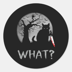 Sticker Rond Chat Quel Chat Noir Meurtrier Avec Costume Couteau