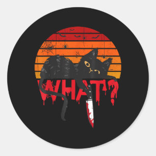 Sticker Rond Chat Quel_ Chat Noir Meurtrier Avec Couteau Hallow