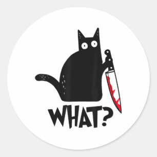 Sticker Rond Chat Qu'est-ce que_ Drôle Chat Noir