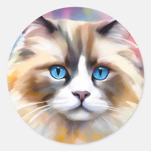 Sticker Rond Chat Ragdoll élégant et paisible (Devant)