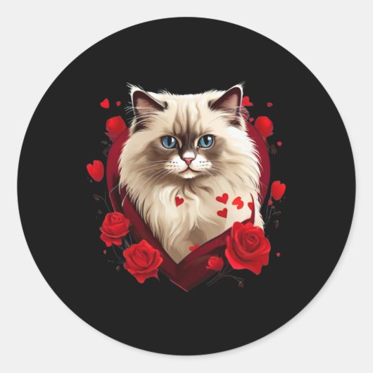 Sticker Rond Chat Ragdoll Mignon Amour Chat Saint-Valentin (Devant)