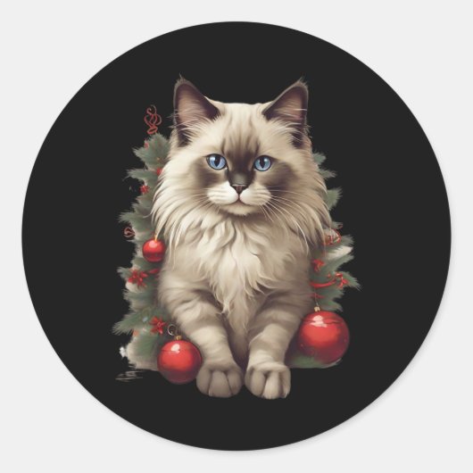 Sticker Rond Chat Ragdoll Noël Byubles (Devant)
